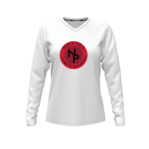 [FTLVCFWH-FYXS-LOGO2] Decker Comfort T-Shirt (Female Youth XS, White, V Neck, Logo 2, Long Sleeve)