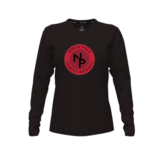 [FTLVPTBK-FYXS-LOGO2] Decker Performance T-Shirt (Female Youth XS, Black, V Neck, Logo 2, Long Sleeve)