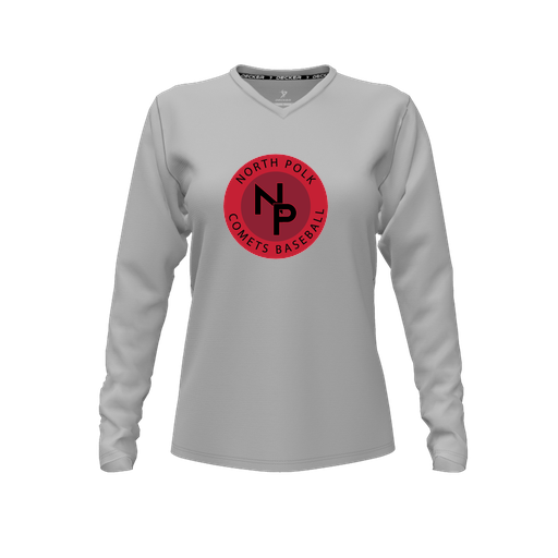 [CUS-DFW-TEES-PER-VNK-LSL-GRY-FYXS-LOGO2] Performance T-Shirt (Female Youth XS, Gray, V Neck, Logo 2, Long Sleeve)