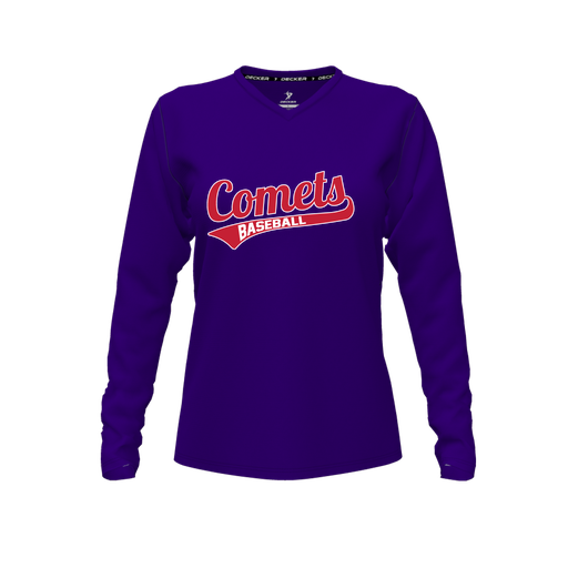 [CUS-DFW-TEES-PER-VNK-LSL-PUR-FYXS-LOGO3] Performance T-Shirt (Female Youth XS, Purple, V Neck, Logo 3, Long Sleeve)